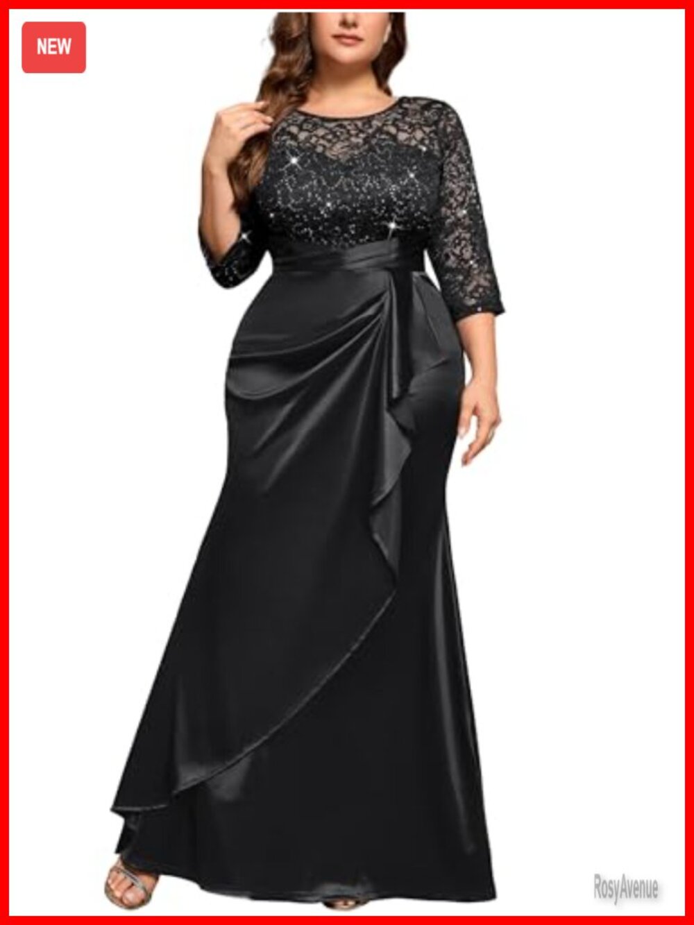 Plus Size Satin Sequin Mermaid Evening Gown Formal Wedding Dress